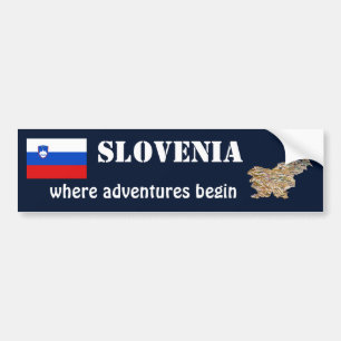 Slovenien Flagga + Karta Bumper Sticker Bildekal