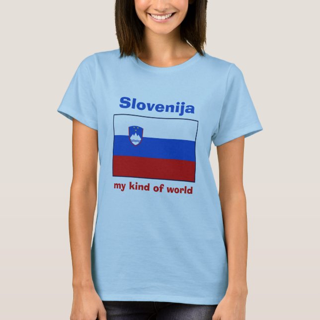 Slovenien Flagga + Karta + Text T-Shirt (Framsida)