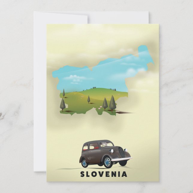 Slovenien Illustrerad kartan resa affisch Inbjudningar (Framsida)