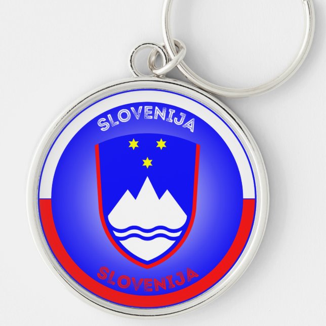 Slovenien kulturarvsemblem rund silverfärgad nyckelring (Framsidan)