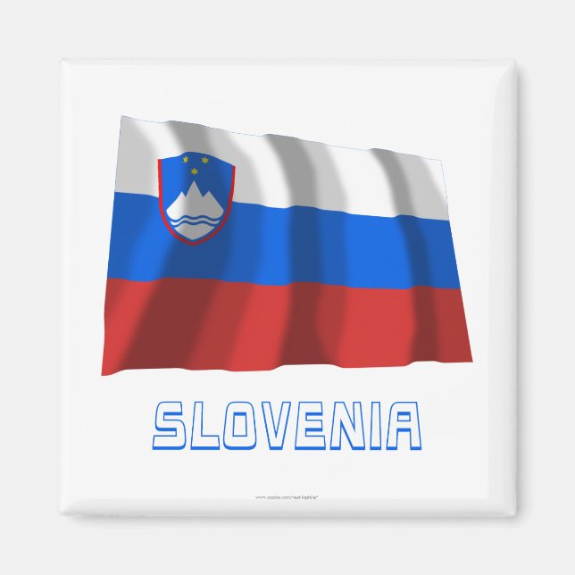 Slovenien Wave Flagga med Namn Magnet (Framsidan)