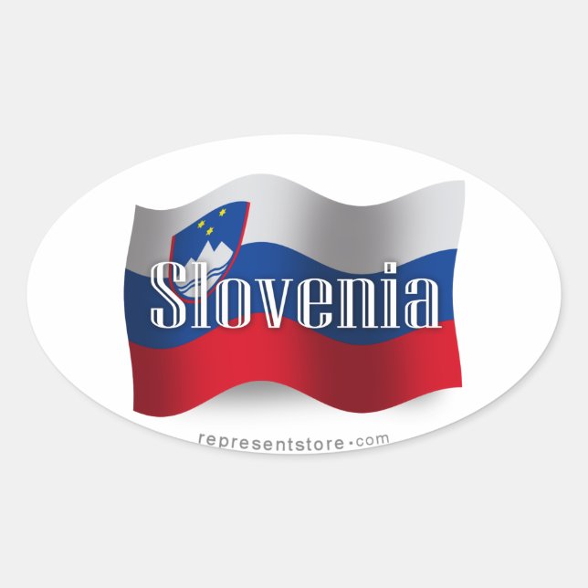 Slovenien Wave Flagga Ovalt Klistermärke (Framsida)