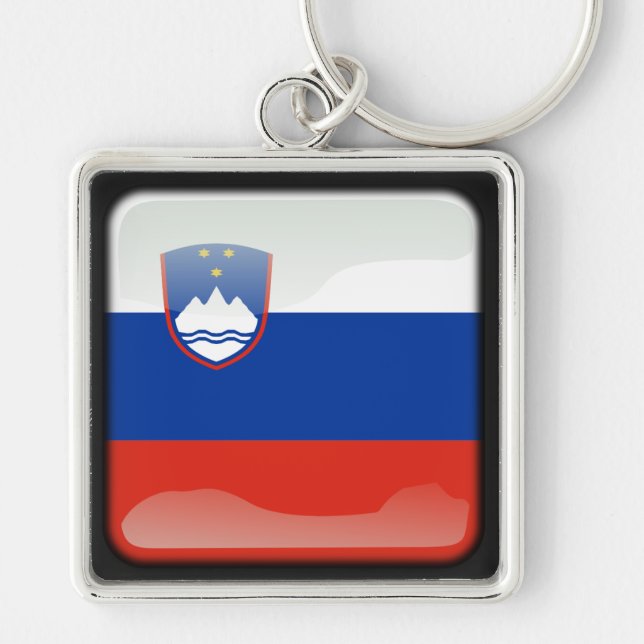Sloveniens flagga fyrkantig silverfärgad nyckelring (Framsidan)