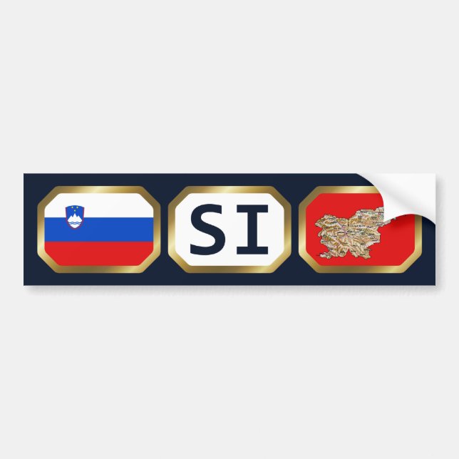 Sloveniens Flagga Karta Code Bumper Sticker Bildekal (Framsidan)