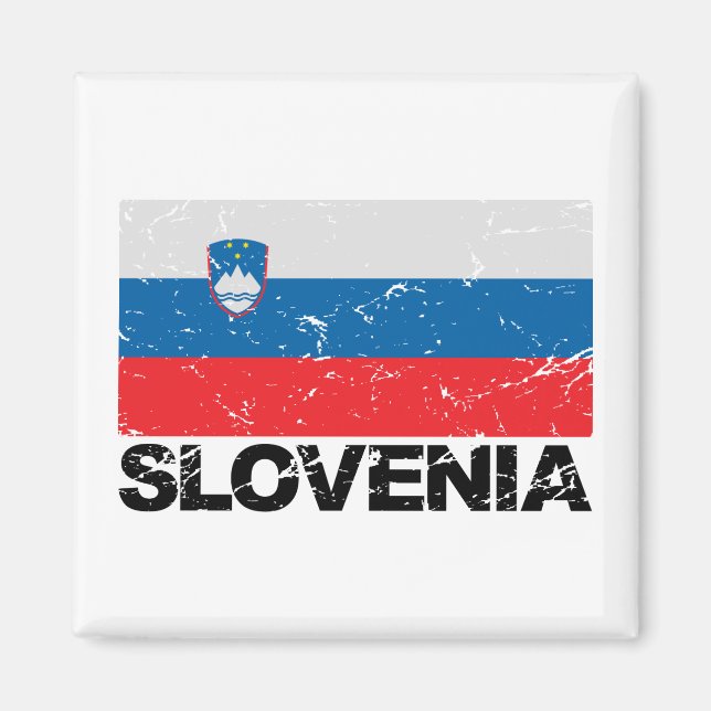 Sloveniens Flagga Vintage Magnet (Framsidan)
