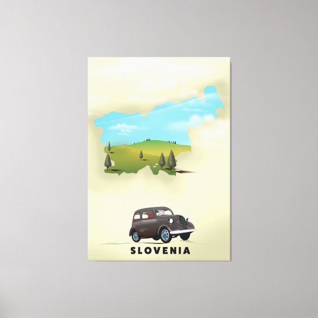 Sloveniens illustrerade reseaffisch i karta canvastryck (Framsida)