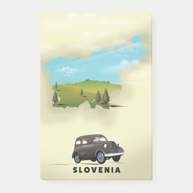 Sloveniens illustrerade reseaffisch i karta post-it block (Framsida)