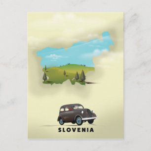 Sloveniens illustrerade reseaffisch i karta vykort