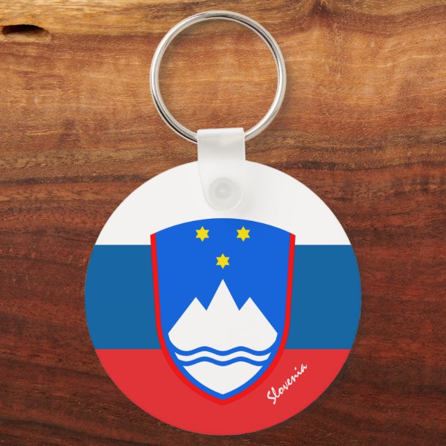 Slovenska flagga, emblem och slovenska helgdag/idr nyckelring (Framsida)