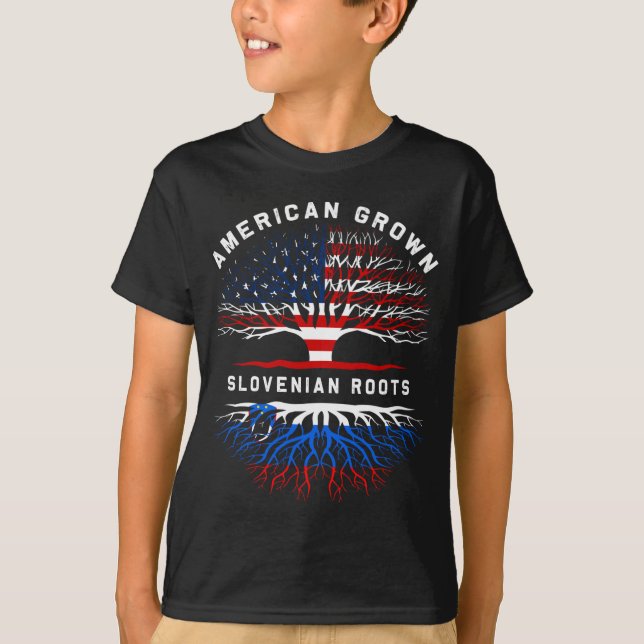 Slovenska rötter American Grown Träd Family Herita T Shirt (Framsida)