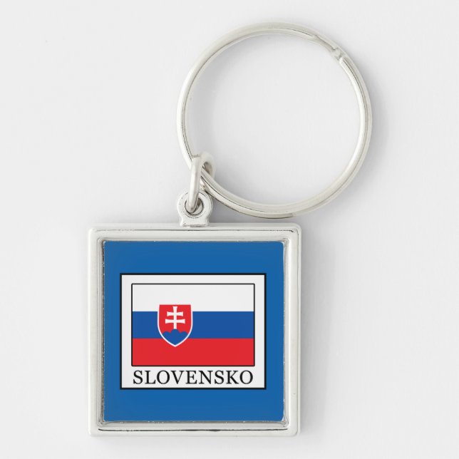 Slovensko Fyrkantig Silverfärgad Nyckelring (Framsidan)
