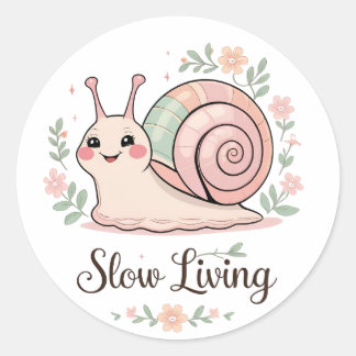 Slow Living | Pastell Snigel Blommig Runt Klistermärke
