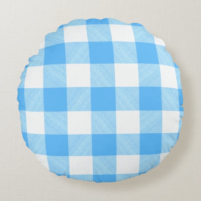 Slow-Living Summer Sky Check Rund Kudde (Framsidan)