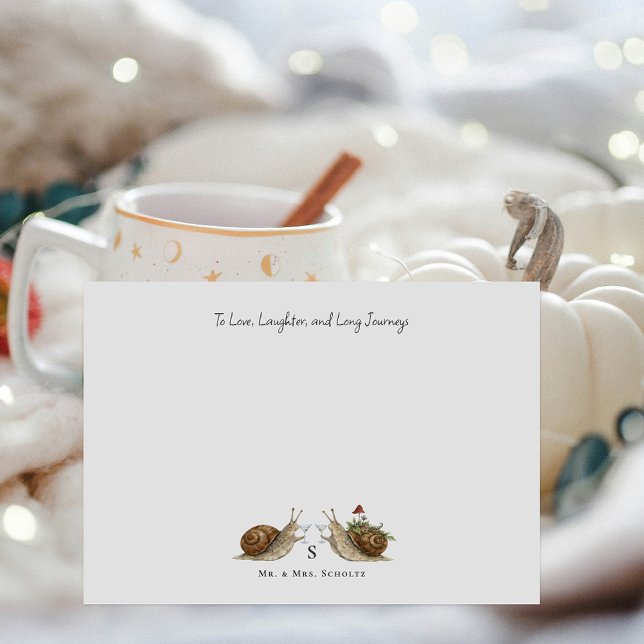 Slow & Steady Snail Wedding | Bride & Groom Anteckningskort (Skapare uppladdad)