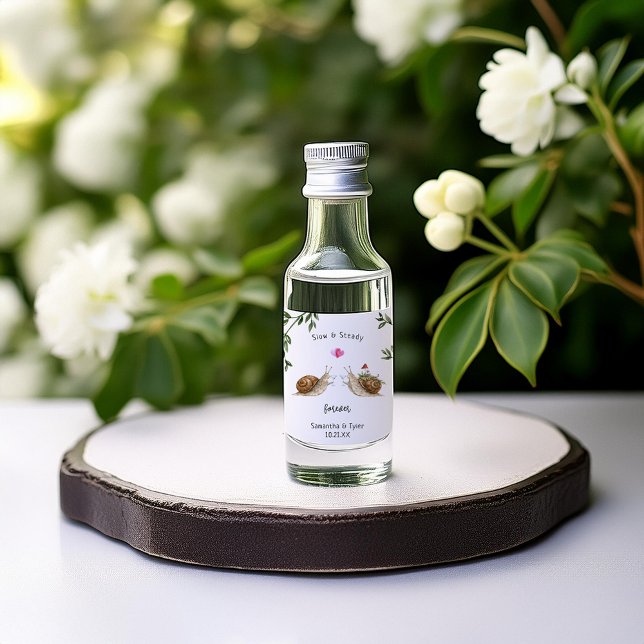 Slow & Steady Snail Wedding Favor Spritflaskor Etikett (Skapare uppladdad)