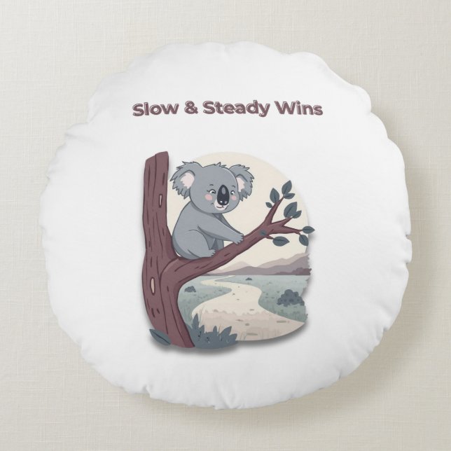 **"Slow & Steady Wins – Motivational Cute Koala "* Rund Kudde (Framsidan)
