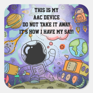 SLP AAC Aids - ALERT Stickers for Devices - Space Fyrkantigt Klistermärke