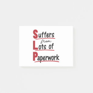 SLP lider av mycket pappersarbete vid behandling a Post-it Block