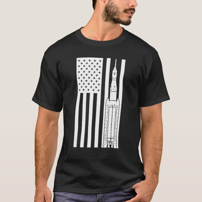 SLS Space Launch System Raket Amerikansk Flagga De T Shirt (Framsida)