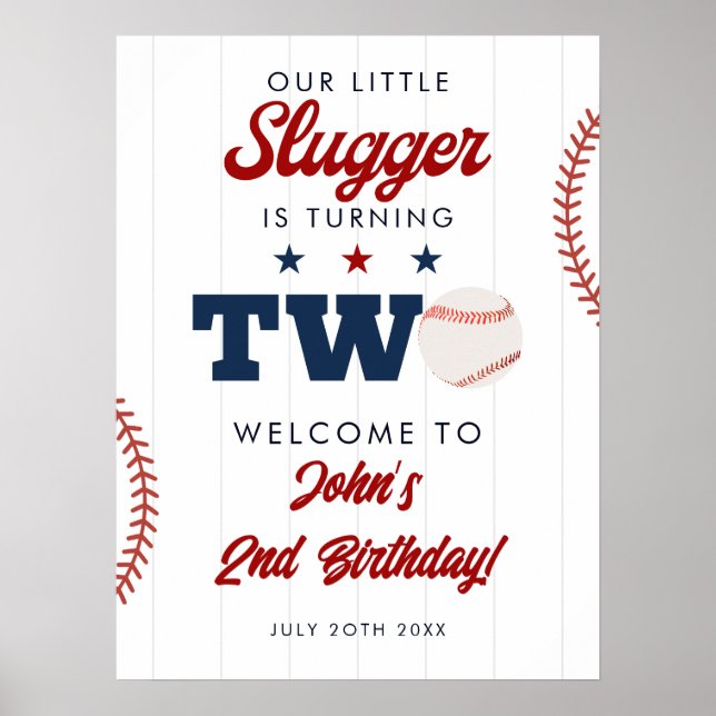 Slugger Baseball 2-års födelsedags välkomstskylt Poster (Framsidan)