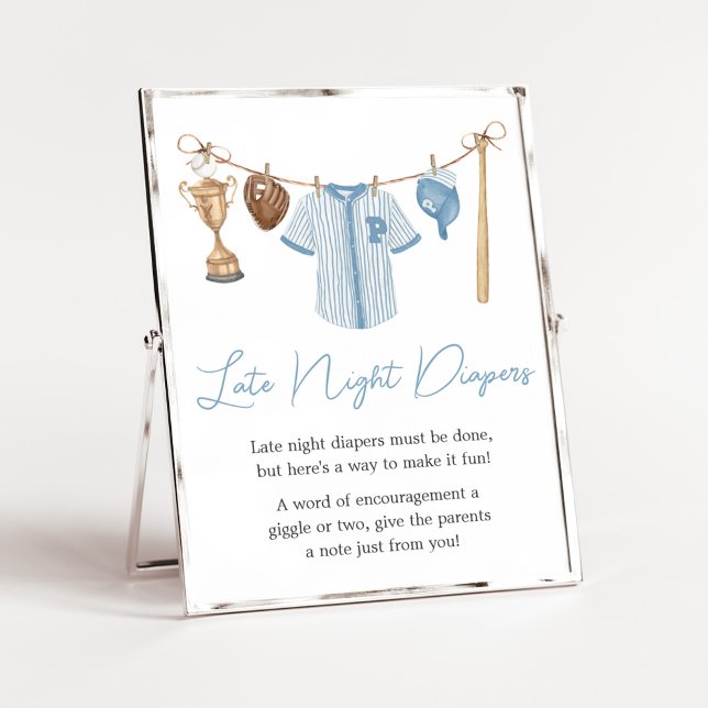 Slugger Baseball Late Night Diables Poster (Baseball Little Slugger Baby Shower Late Night Diapers Sign)