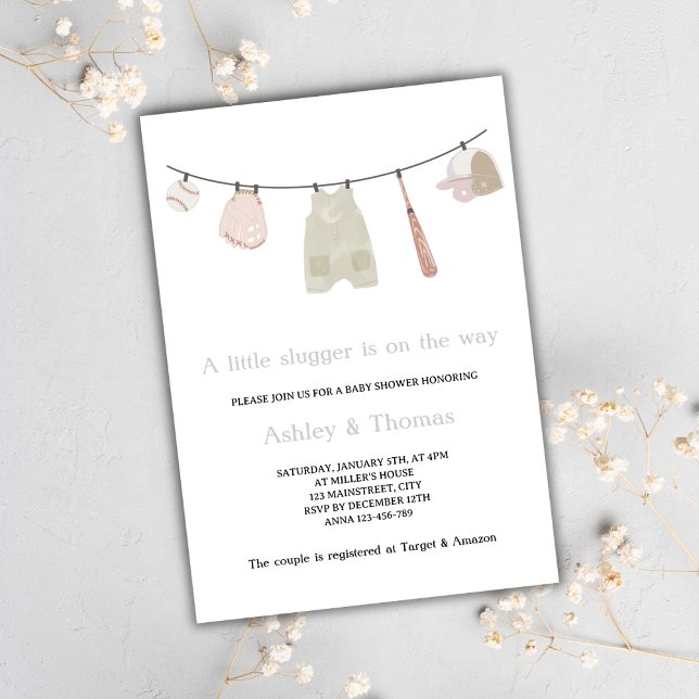 Slugger på Baseball Baby Shower Inbjudningar (baseball little slugger on the way baby shower invitation gender neutral cute sports baby shower)