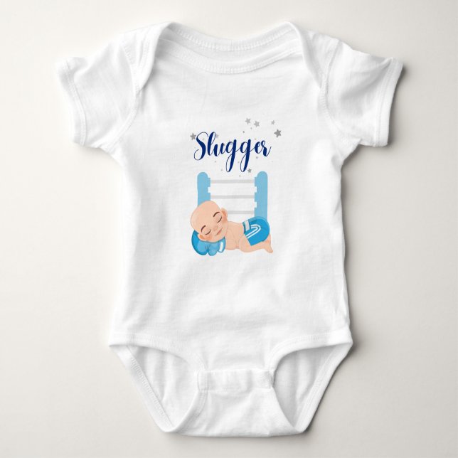 Slugger-pojken baby baby-kroppsdräkt t shirt (Framsida)