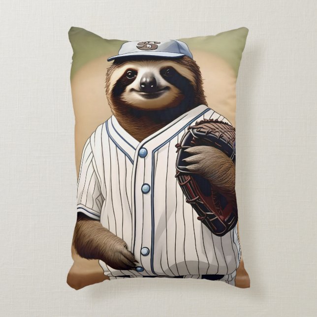 "Slugger Sloth: Slow and Steady at the Plate" Prydnadskudde (Framsidan(Vertikal))