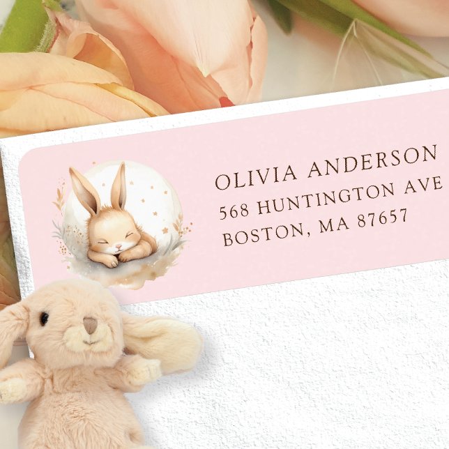 Slumber Bunny Girls Baby Shower Adress Returadress Etikett (Skapare uppladdad)