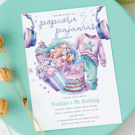Slumber Girl Birthday Popcorn & Pajamas Inbjudningar