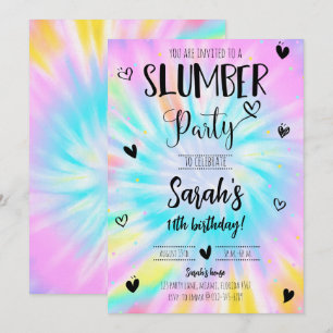 Slumber Girl Tie Dye Födelsedagsfest Inbjudningar