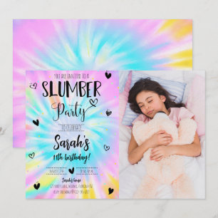 Slumber Girl Tie Dye Födelsedagsfest Photo Inbjudningar