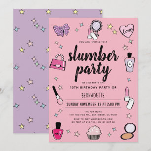 Slumber Makeup Spa Party Rosa Girl Birthday Inbjudningar