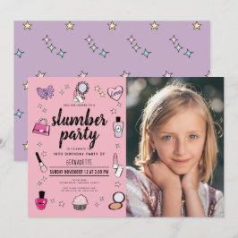 Slumber Makeup Spa Party Rosa Girl Photo Birthday Inbjudningar