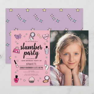 Slumber Makeup Spa Party Rosa Girl Photo Birthday Inbjudningar