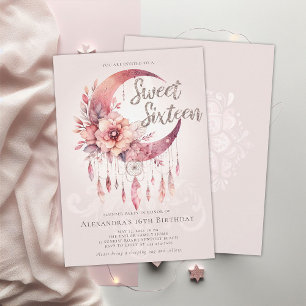 Slumber Party Boho Dreamcatcher Crystals Sweet 16 Inbjudningar