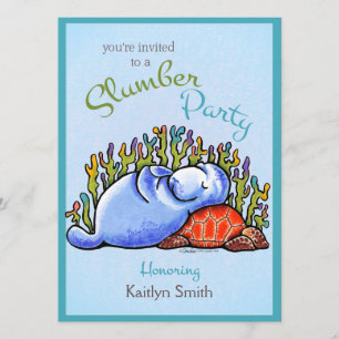 Slumber Party Manatee Turtle Off-Leash Art™ Inbjudningar