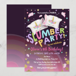 Slumber Party Pajamas Sleepover Magic Unicorn Inbjudningar