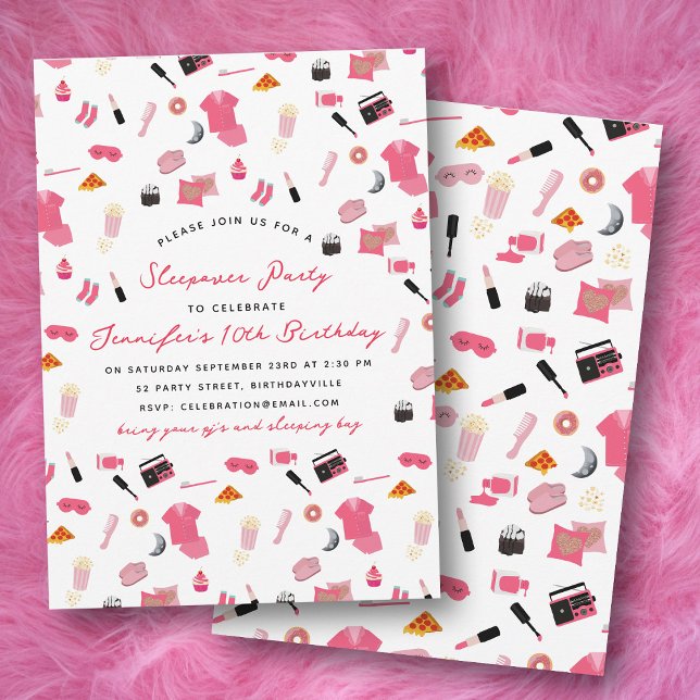 Slumber Party Sleepover Barns födelsedag Party Inbjudningar (Slumber Party Sleepover Kids Birthday Party Invitation)