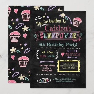 Slumber Party Sleepover Birthday Chalkboard Doodle Inbjudningar