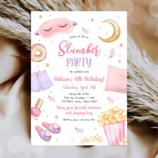 Slumber Party Sleepover Girl Spa Rosa Birthday Inbjudningar