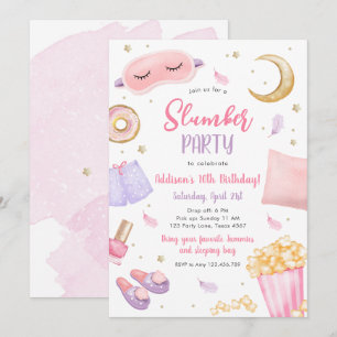 Slumber Party Sleepover Girl Spa Rosa Birthday Inv Inbjudningar