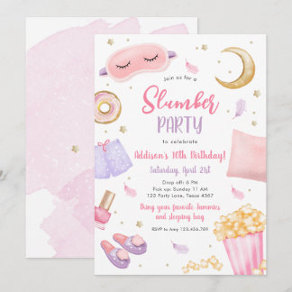 Slumber Party Sleepover Girl Spa Rosa Birthday Inv Inbjudningar