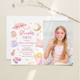 Slumber Party Sleepover Girl Spa Rosa Birthday Inv Inbjudningar