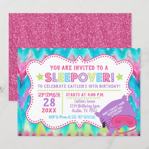 Slumber Party Sleepover Pastel Rainbow Birthday Inbjudningar