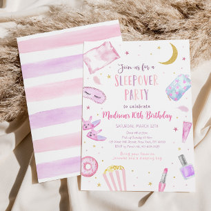Slumber Party Sleepover Rosa Tween Girl Birthday Inbjudningar