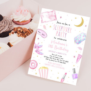Slumber Party Sleepover Rosa Tween Girl Birthday Inbjudningar