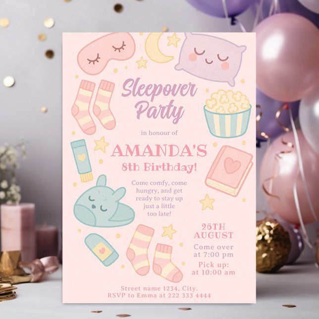 Slumber Party Stil i Rosa för Roligten på födelsed Inbjudningar (Skapare uppladdad)