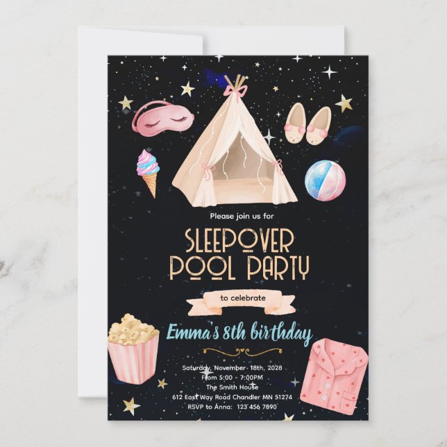 Slumber Pool birthday Party Invitation Inbjudningar (Framsida)
