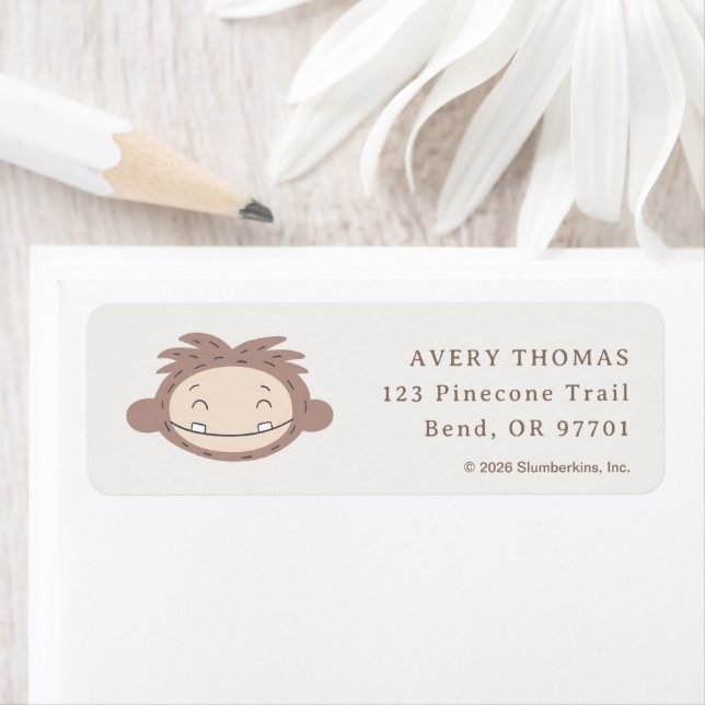 Slumberkins Bigfoot-födelsedag Returadress Etikett (Insitu)